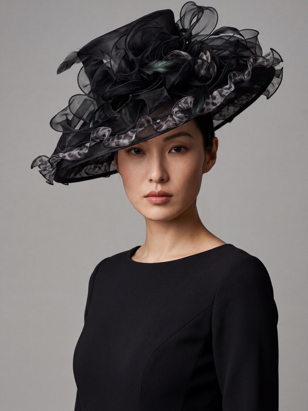 4/$20 Something Special Black Organza Floral Church Derby Tea Party Dress Hat